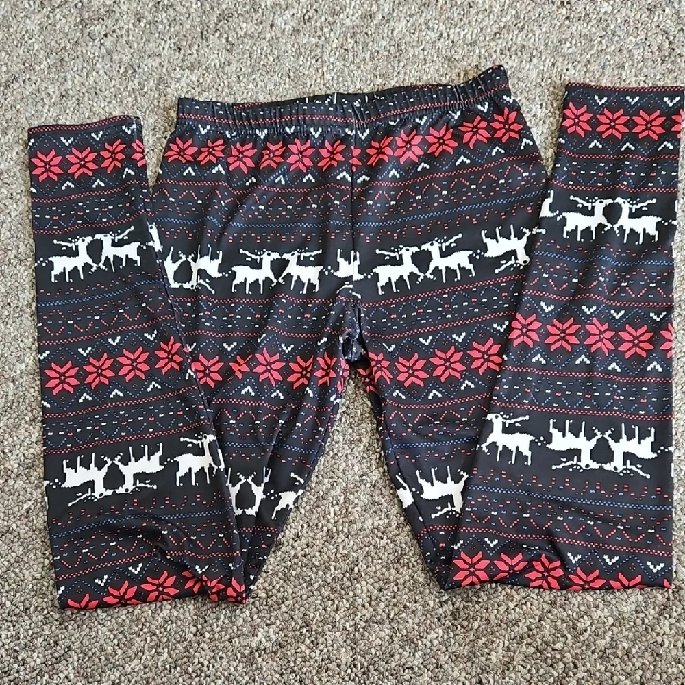 Festive Reindeer Kids Leggings Size M.